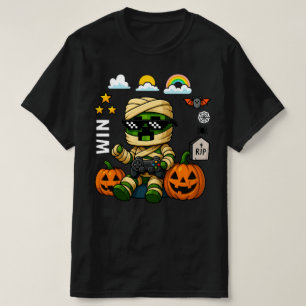 Gamer Pixel Pumpkin Mummy Men Kids Boy Halloween  T-Shirt