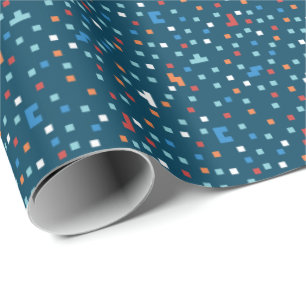 Gamer pixels on dark blue background wrapping paper