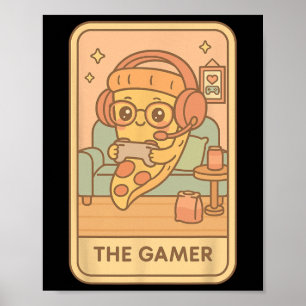 Gamer Pizza Tarot Card Funny Women Boys Girls Teen Poster