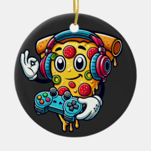 Gamer Pizza Video Gaming Food Ceramic Ornament 