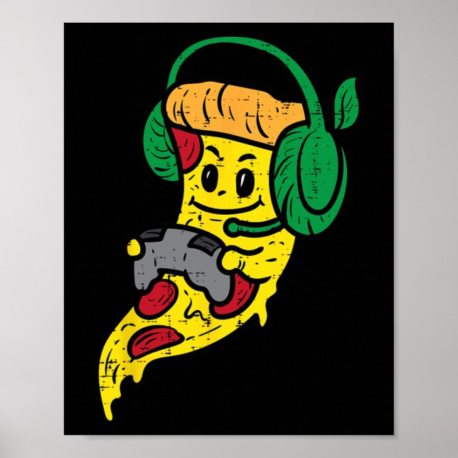 Gamer Pizza Video Gaming Funny Food Men Boys Kids  Poster (Front)