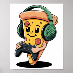 Gamer Pizza Video Gaming Funny Food Men Boys Kids  Poster