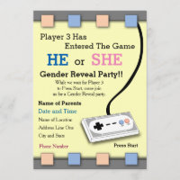 Gamer Player 3 Baby Shower Gender Reveal Invite