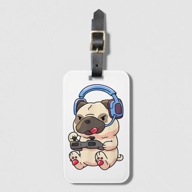 Gamer Pug Gaming Dogs Video Game Gift Ideas Luggage Tag (Front Vertical)