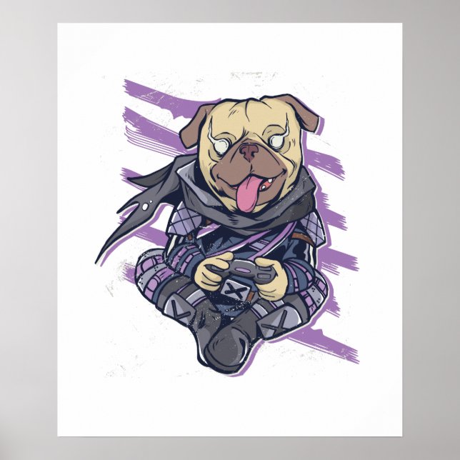 Gamer Pug Ninja Neon Look Teens Graphics Gift Cool Poster (Front)