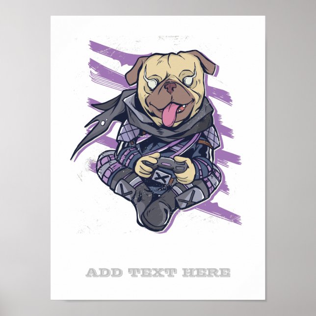 Gamer Pug Ninja Neon Look Teens Graphics Gift Cool Poster (Front)