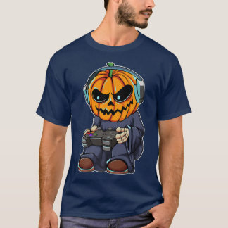 Gamer Pumpkin Lazy Halloween Costume Funny Gaming  T-Shirt