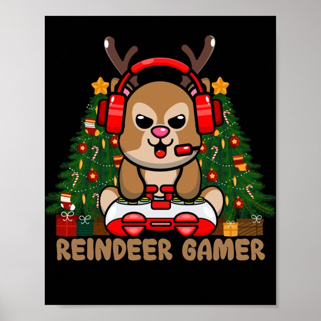 Gamer Reindeer Christmas Video Game Gaming Poster (Front)