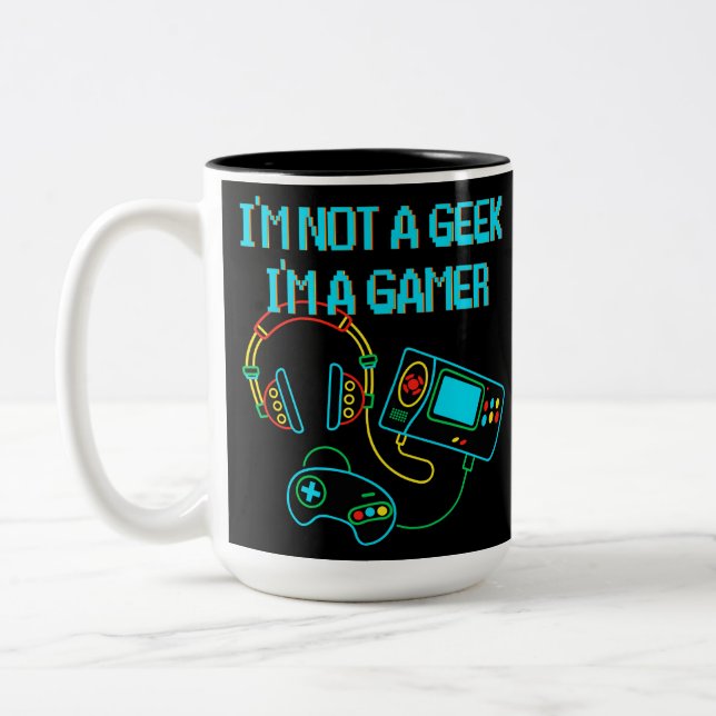 Gamer Retro Neon Black Two-Tone Coffee Mug (Left)