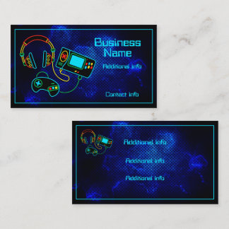 Gamer Retro Neon Blue Business Card