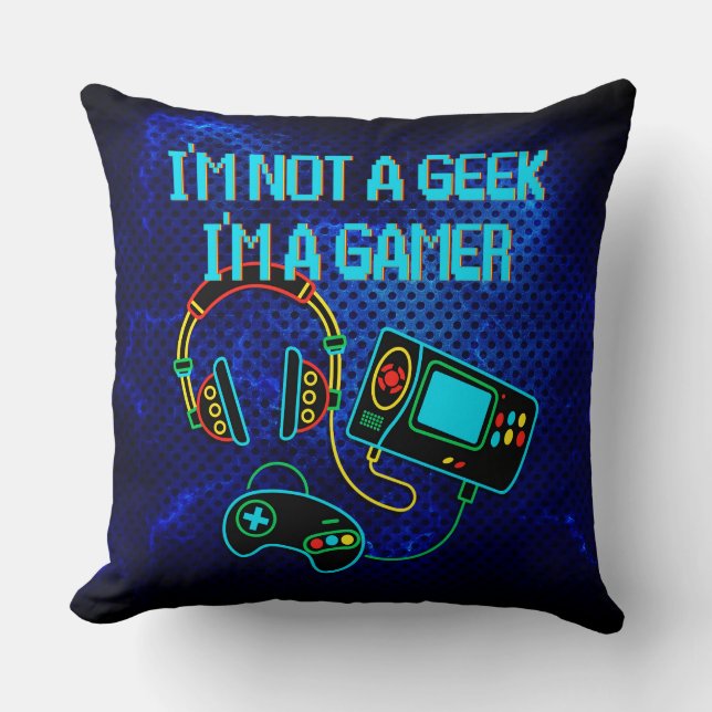 Gamer Retro Neon Blue Cushion (Front)