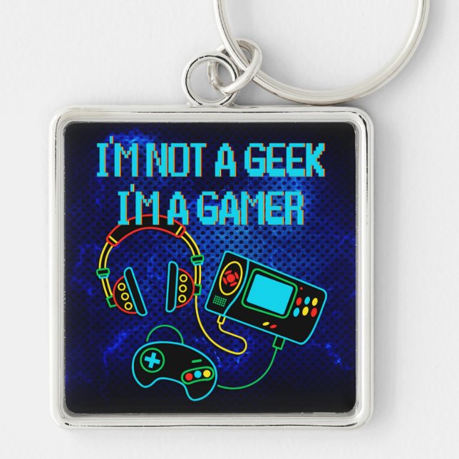 Gamer Retro Neon Blue Key Ring (Front)