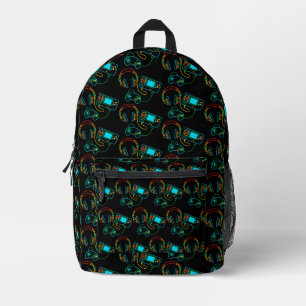 Gamer Retro Neon Pattern Printed Backpack