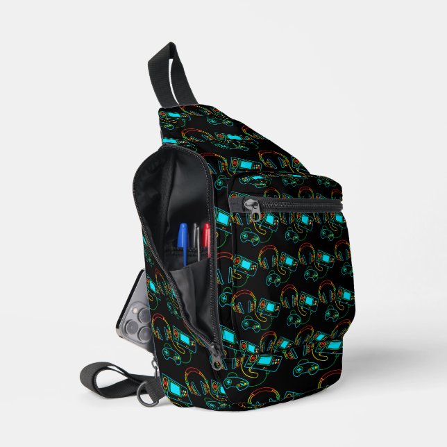 Gamer Retro Neon Pattern  Sling Bag (Open)