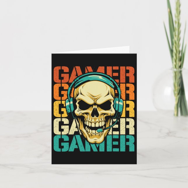 Gamer - Retro Skull Gaming Lover Console Game Vide Card (Front)