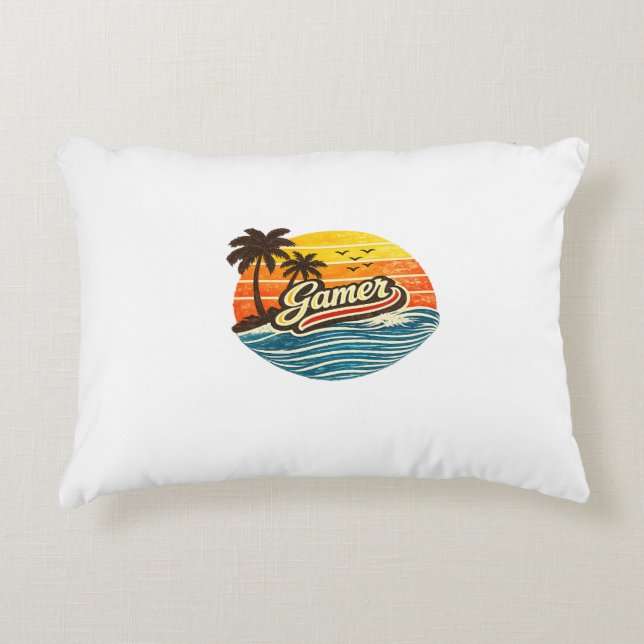 Gamer Retro Sunset Design Decorative Cushion (Front)