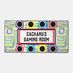 Gamer Room Geometric Green Blue Circles Stars Desk Mat