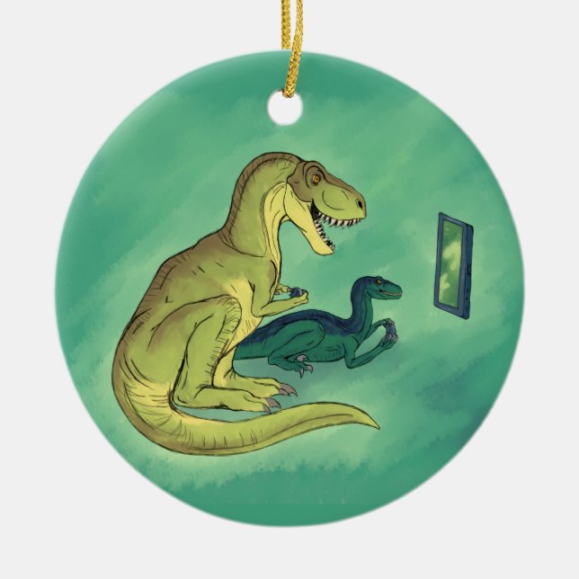 Gamer-Saurus Ceramic Ornament (Front)