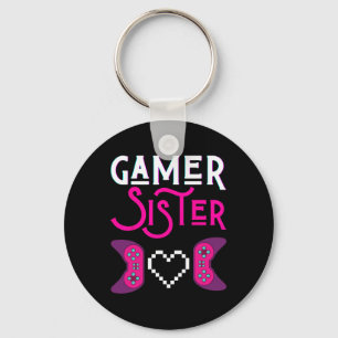 Gamer Sister Plays Video Game Funny Sisters Gaming Key Ring