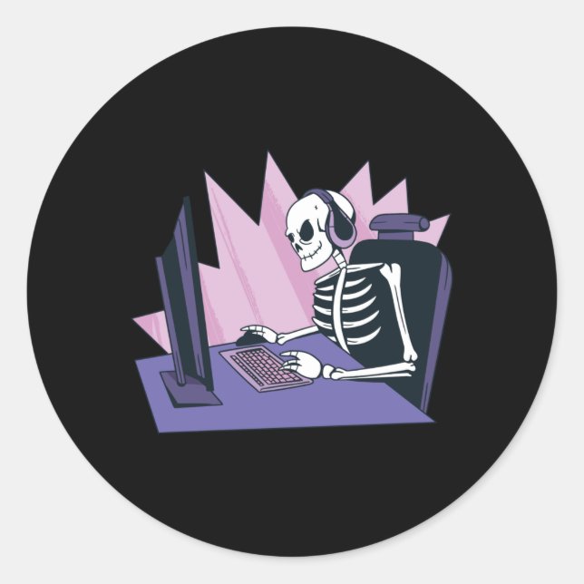 GAMER SKELETON CLASSIC ROUND STICKER (Front)