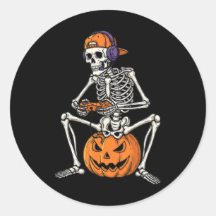 Gamer Skeleton Halloween Video Game Controller Boy Classic Round Sticker