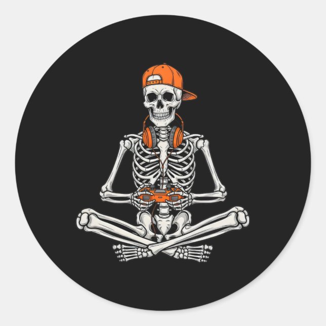Gamer Skeleton Halloween Video Game Controller Boy Classic Round Sticker (Front)