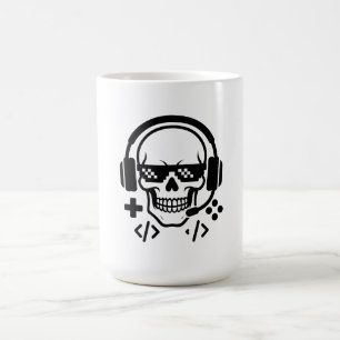 Gamer Skull Headset Pixel Glasses   Bold Black Vec Coffee Mug