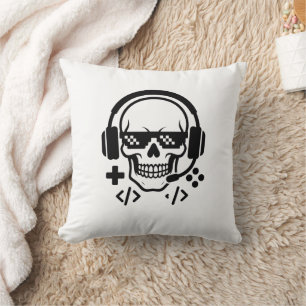 Gamer Skull Headset Pixel Glasses   Bold Black Vec Cushion