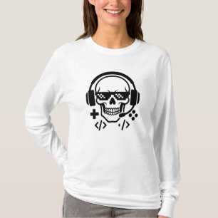 Gamer Skull Headset Pixel Glasses   Bold Black Vec T-Shirt