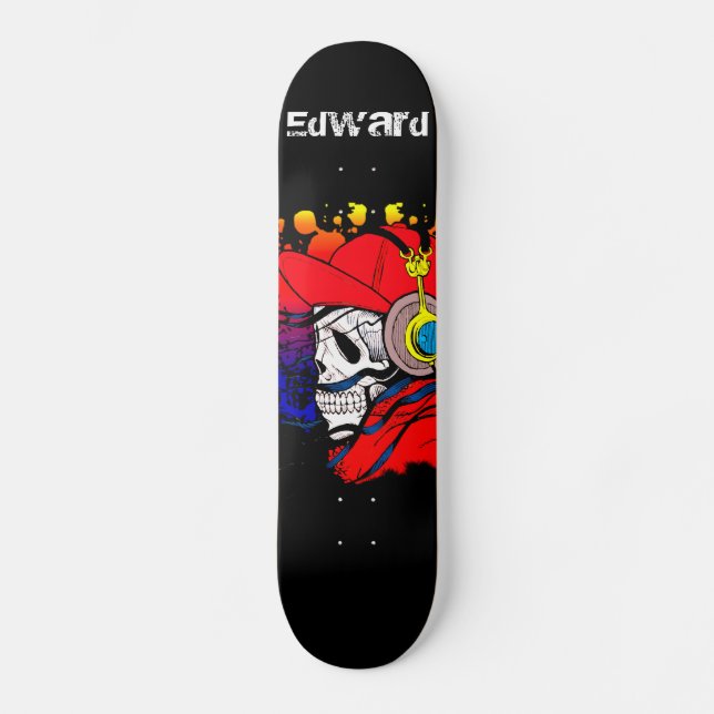 Gamer Skull with Headphones  Skateboard (Front)