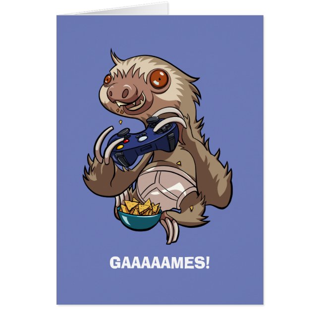 Gamer Sloth Eating Nachos in Underpants Cartoon (Front)