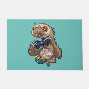 Gamer Sloth Eating Nachos in Underpants Cartoon Doormat