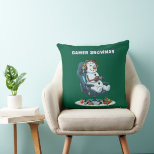Gamer Snowman Christmas Lights Headset Controller Cushion