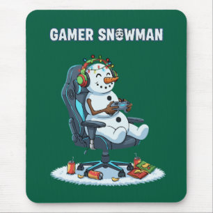Gamer Snowman Christmas Lights Headset Controller Mouse Pad