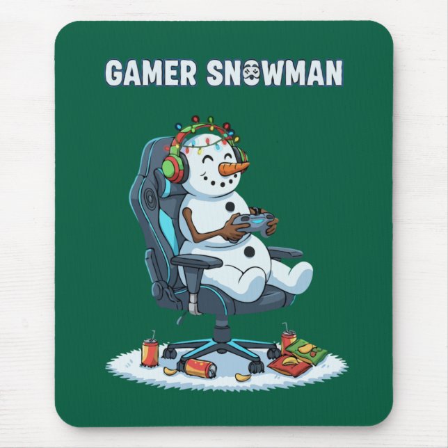Gamer Snowman Christmas Lights Headset Controller  Mouse Pad (Front)
