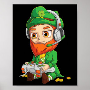 Gamer St Patricks Day Shirt Kids Boys Men Video Ga Poster