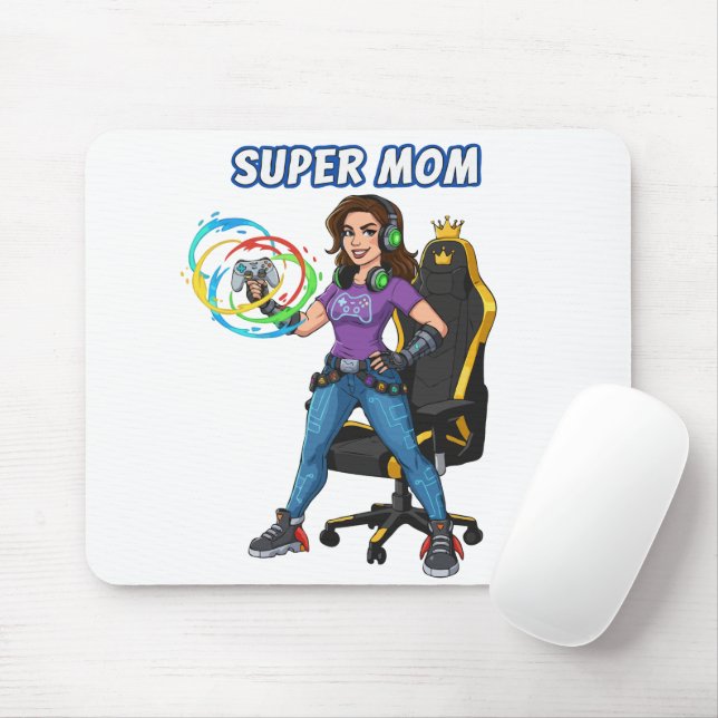 Gamer Super Mum Gaming Controller Cartoon Mouse Pad (With Mouse)