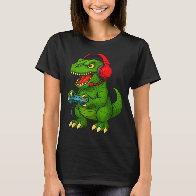 Gamer T Rex Dinosaur Video Games Boys Teen Funny G T-Shirt (Front)