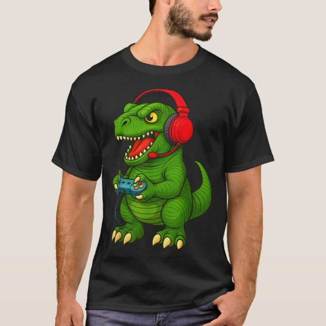 Gamer T Rex Dinosaur Video Games Boys Teen Funny G T-Shirt (Front)