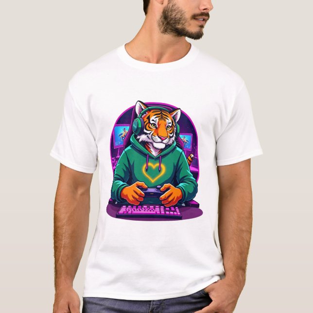 Gamer Tiger - Cool Gaming Artwork for Gamers T-Shirt (Front)