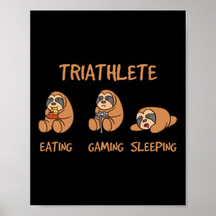 Gamer Triathlete Funny Gaming Sloth Playing Video Poster