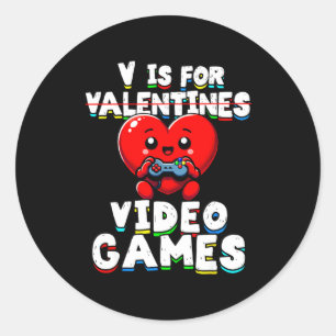 Gamer Valentines V For Video Games Boys Funny Hear Classic Round Sticker