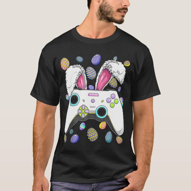 Gamer  Video Game Bunny Eggs Easter Kids Boys Men T-Shirt (Front)