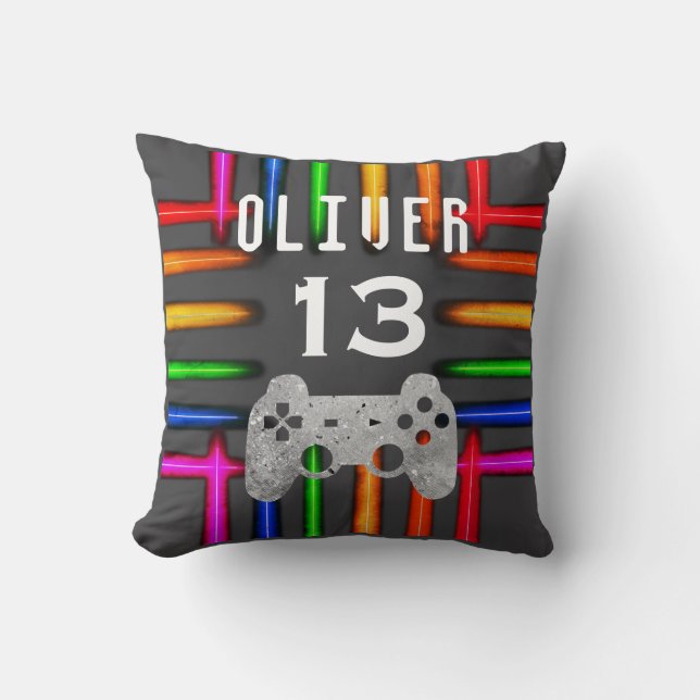 Gamer Video Game Controller Neon Birthday  Cushion (Front)