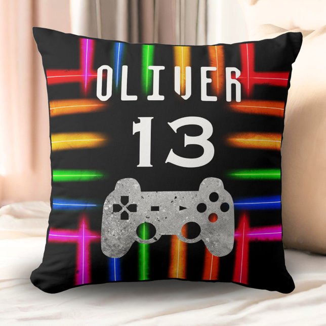Gamer Video Game Controller Neon Birthday  Cushion (Creator Uploaded)