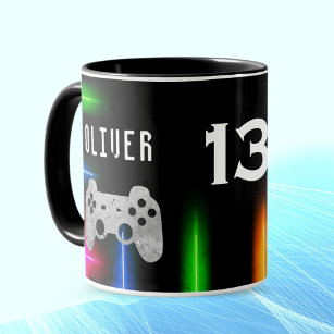 Gamer Video Game Controller Neon Name Age  Mug