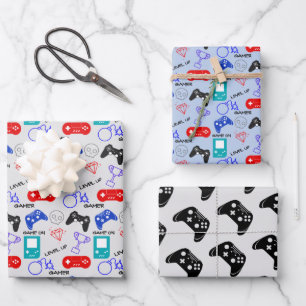 Gamer Video Icons Controllers Pattern Fun Wrapping Paper Sheet