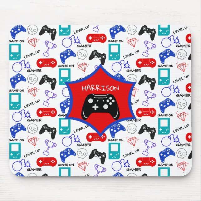 Gamer Video Icons Controllers Pattern Personalised Mouse Pad (Front)