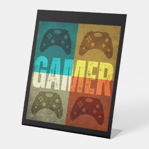 GAMER VINTAGE VIDEO GAME CONTROLLER PEDESTAL SIGN