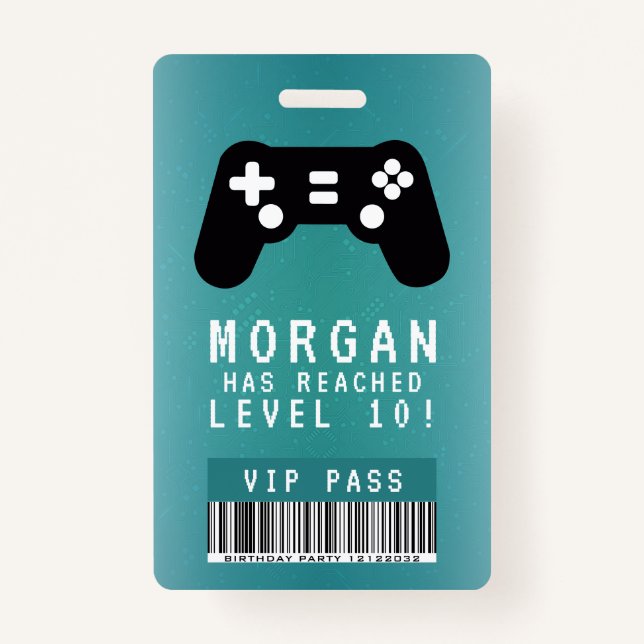 Gamer VIP Pass Birthday Invitation  ID Badge (Front)